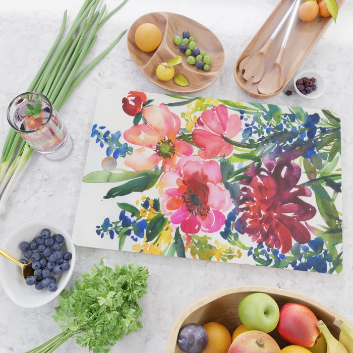 my floral garden in watercolor Cutting Board Gallery Image 2