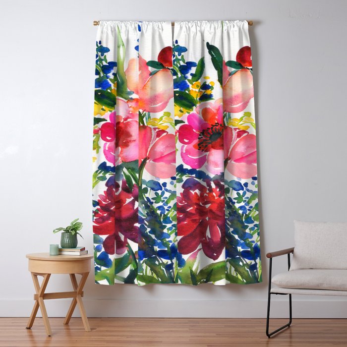 my floral garden in watercolor Window Curtain Gallery Image 1