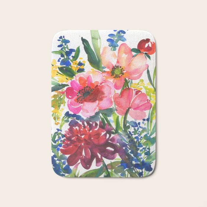 my floral garden in watercolor Bath Mat Gallery Image 1