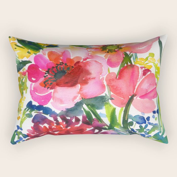 my floral garden in watercolor Rectangular Pillow Gallery Image 1