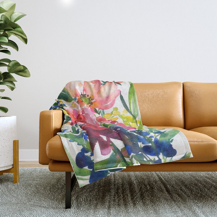 my floral garden in watercolor Throw Blanket Gallery Image 1