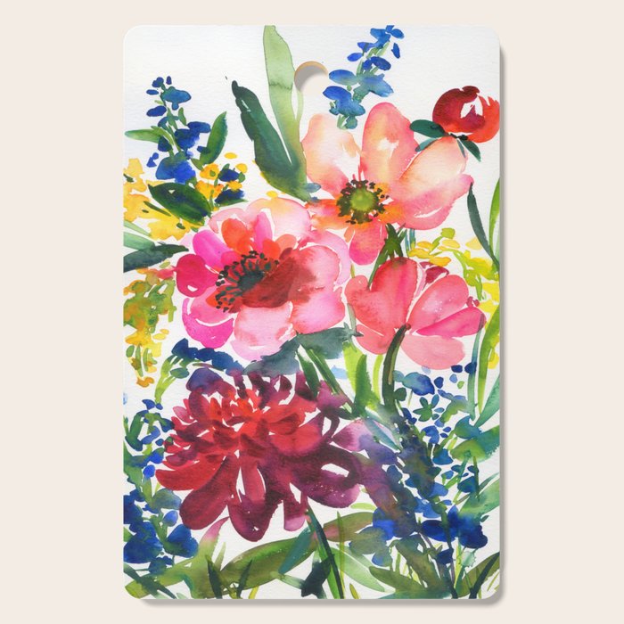 my floral garden in watercolor Cutting Board Gallery Image 1