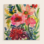 my floral garden in watercolor Wood Wall Art Gallery Image 1