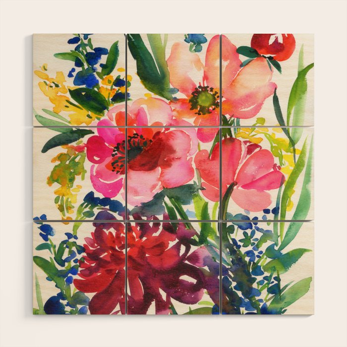 my floral garden in watercolor Wood Wall Art Gallery Image 1