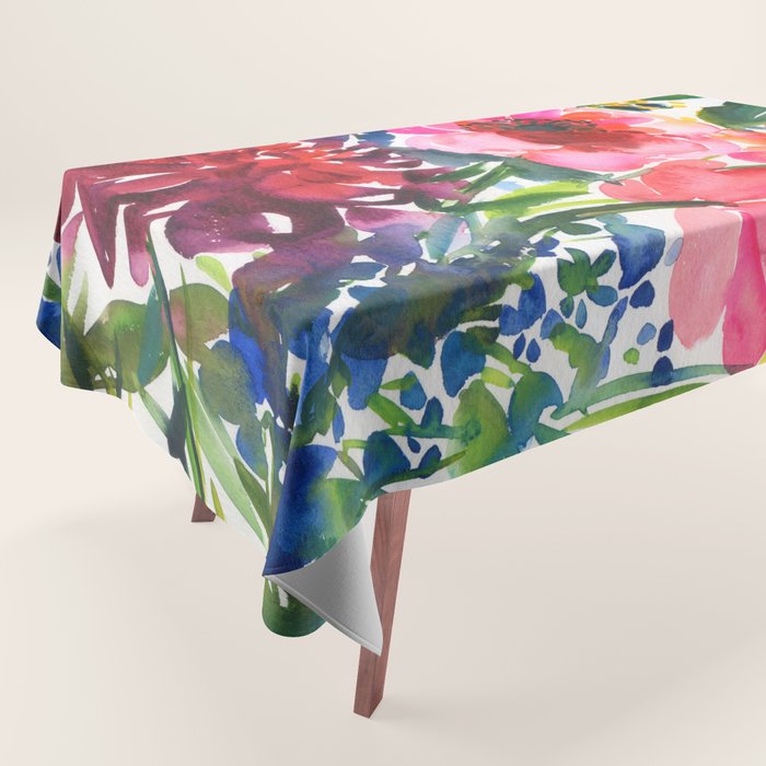 my floral garden in watercolor Tablecloth Gallery Image 1
