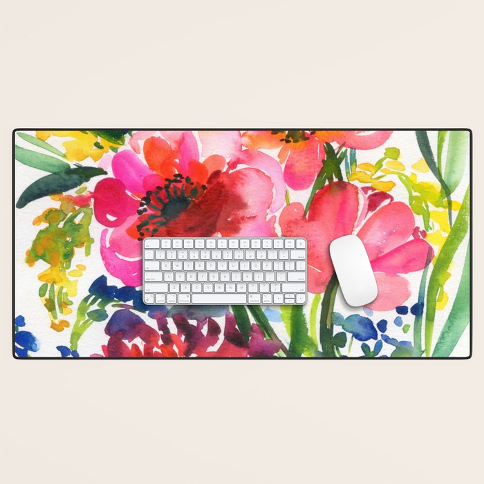 my floral garden in watercolor Desk Mat Gallery Image 1
