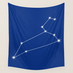 Leo Zodiac Star Constellation Line Art Dark Blue Wall Tapestry Gallery Image 4