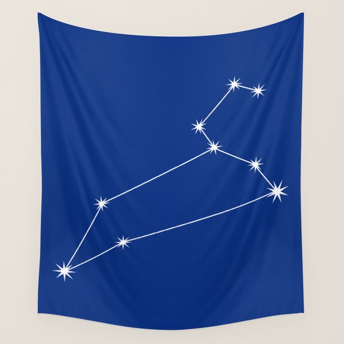Leo Zodiac Star Constellation Line Art Dark Blue Wall Tapestry Gallery Image 4