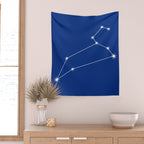 Leo Zodiac Star Constellation Line Art Dark Blue Wall Tapestry Gallery Image 2