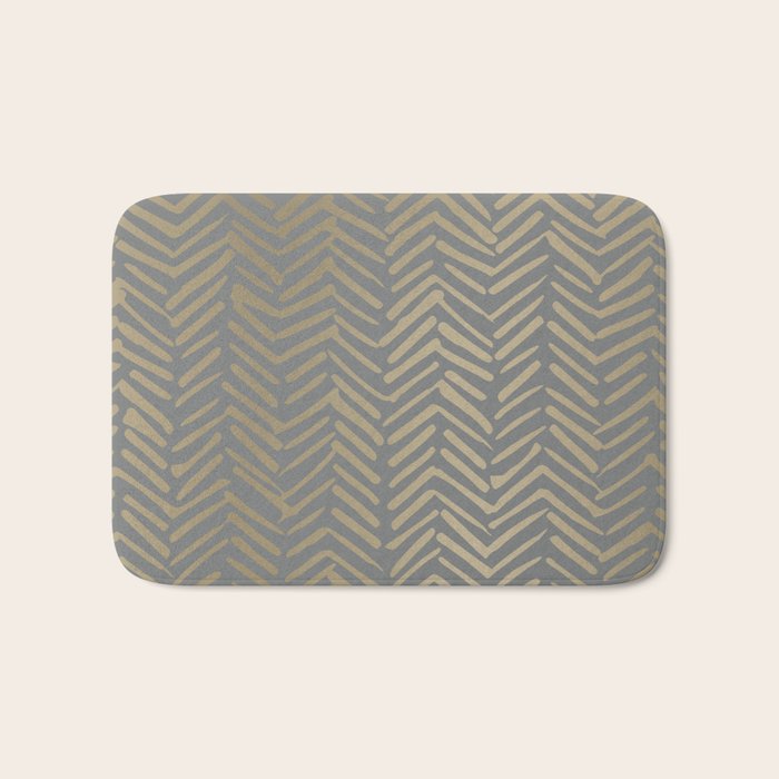 Herringbone, Boho, Mudcloth Pattern, Grey and Gold Bath Mat Gallery Image 1