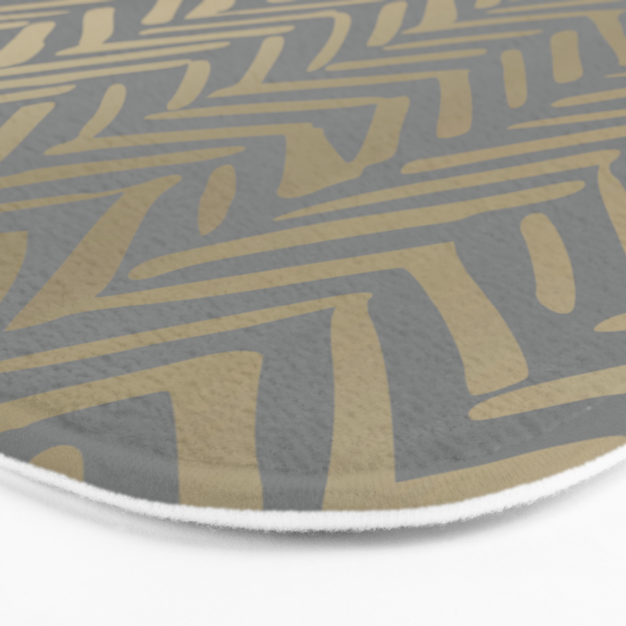 Herringbone, Boho, Mudcloth Pattern, Grey and Gold Bath Mat Gallery Image 3