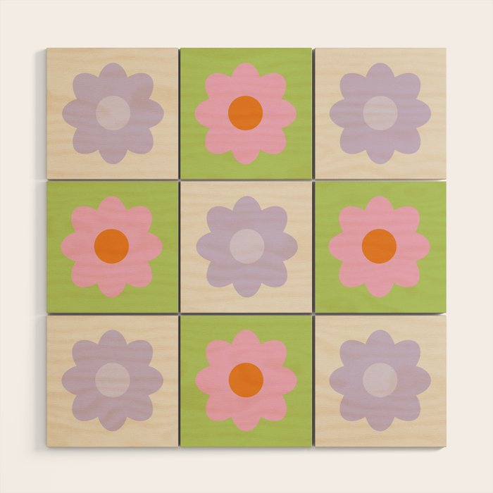 Retro Flower Pattern S Wood Wall Art Gallery Image 1