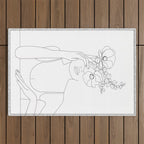 Minimal Line Art Woman with Flowers II Outdoor Rug Gallery Image 1