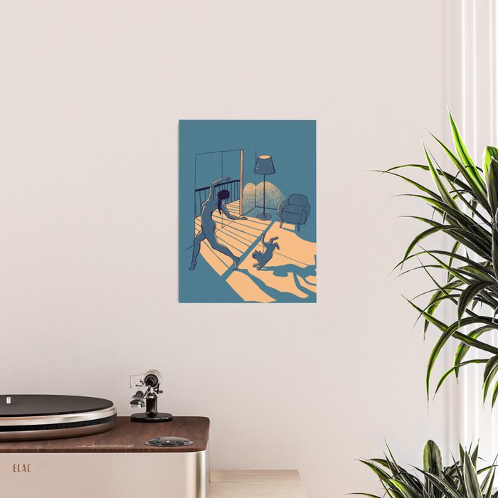 Dancing with the cat | Blue Moody sunset light and shadows Aesthetic room | Naked dance Femme Fatale Poster Gallery Image 2