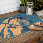 Dancing with the cat | Blue Moody sunset light and shadows Aesthetic room | Naked dance Femme Fatale Outdoor Rug Gallery Image 2