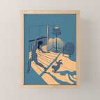 Dancing with the cat | Blue Moody sunset light and shadows Aesthetic room | Naked dance Femme Fatale Mini Art Print Gallery Image 1