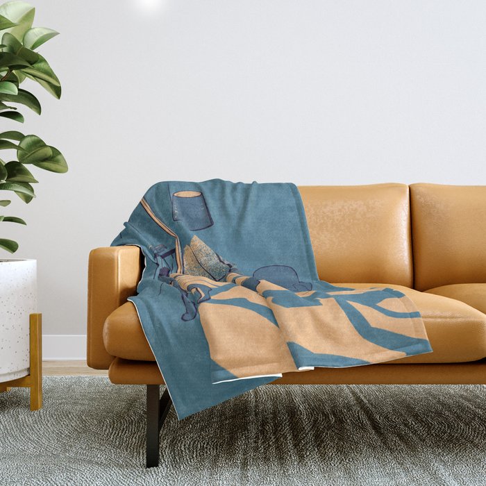 Dancing with the cat | Blue Moody sunset light and shadows Aesthetic room | Naked dance Femme Fatale Throw Blanket Gallery Image 1