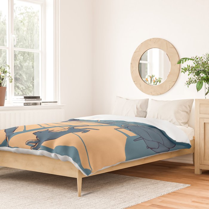 Dancing with the cat | Blue Moody sunset light and shadows Aesthetic room | Naked dance Femme Fatale Duvet Cover Gallery Image 2