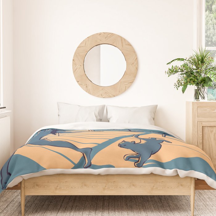 Dancing with the cat | Blue Moody sunset light and shadows Aesthetic room | Naked dance Femme Fatale Duvet Cover Gallery Image 3