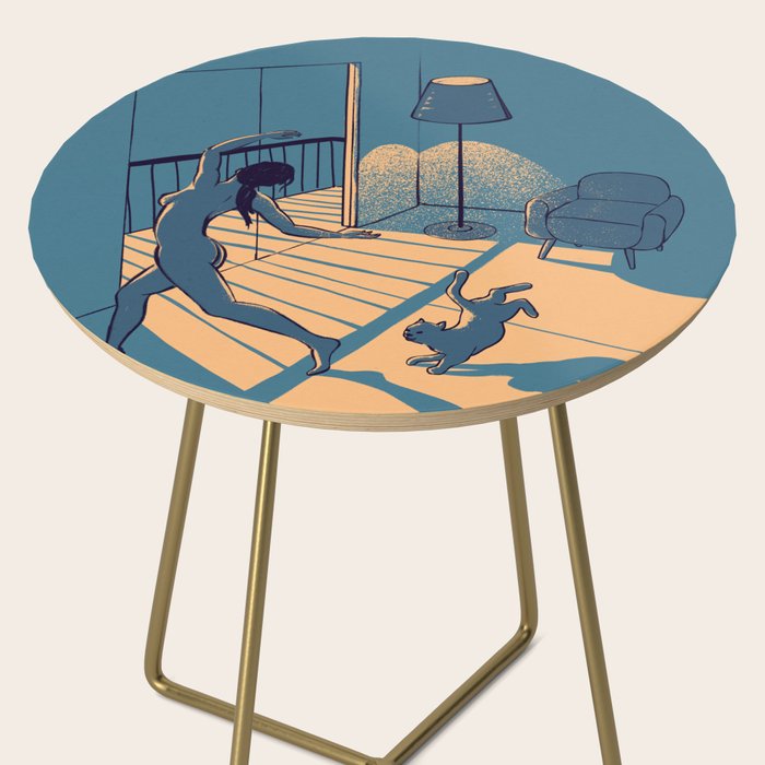 Dancing with the cat | Blue Moody sunset light and shadows Aesthetic room | Naked dance Femme Fatale Side Table Gallery Image 2