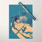 Dancing with the cat | Blue Moody sunset light and shadows Aesthetic room | Naked dance Femme Fatale Wrapping Paper Gallery Image 1