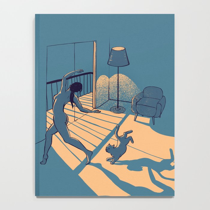 Dancing with the cat | Blue Moody sunset light and shadows Aesthetic room | Naked dance Femme Fatale Notebook Gallery Image 4