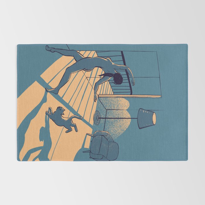 Dancing with the cat | Blue Moody sunset light and shadows Aesthetic room | Naked dance Femme Fatale Rug Gallery Image 2
