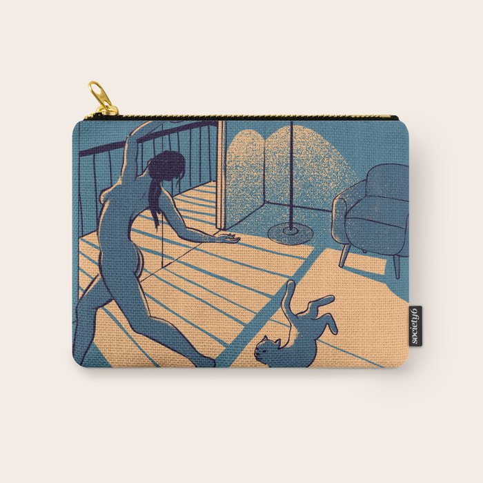 Dancing with the cat | Blue Moody sunset light and shadows Aesthetic room | Naked dance Femme Fatale Carry All Pouch Gallery Image 1