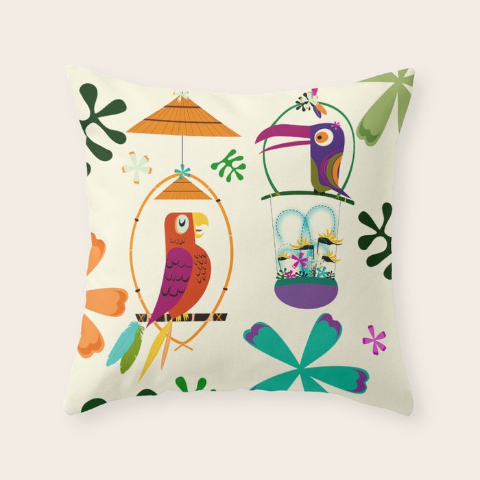 Vintage Modern Tiki Birds Throw Pillow Gallery Image 6