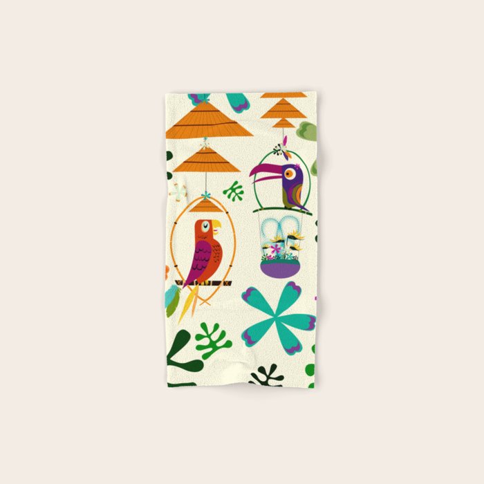 Vintage Modern Tiki Birds Bath Towel Gallery Image 1