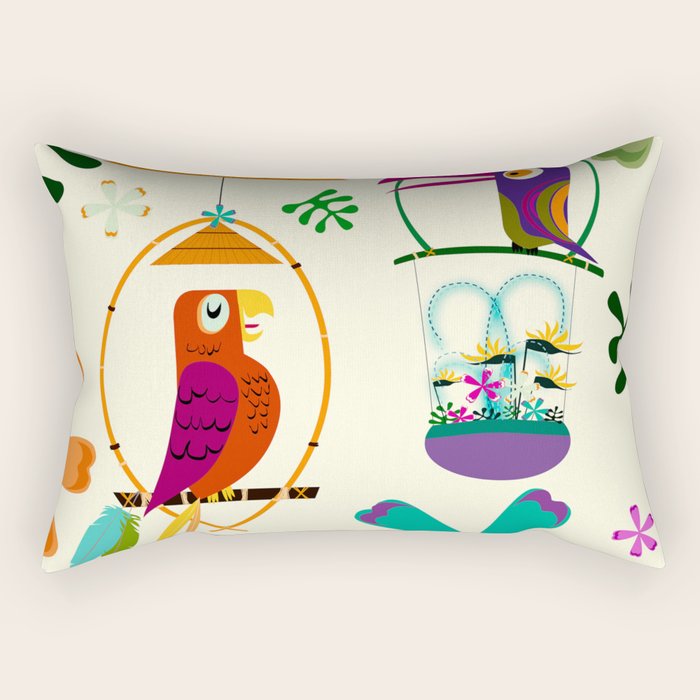 Vintage Modern Tiki Birds Rectangular Pillow Gallery Image 2