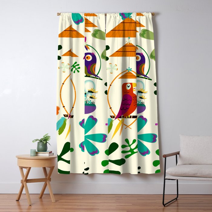 Vintage Modern Tiki Birds Window Curtain Gallery Image 5