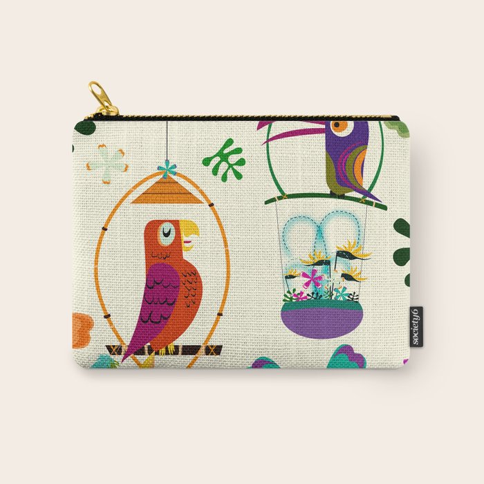Vintage Modern Tiki Birds Carry All Pouch Gallery Image 1