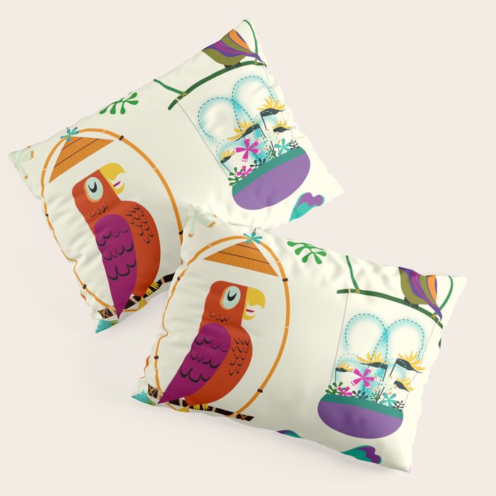 Vintage Modern Tiki Birds Pillow Sham Gallery Image 3