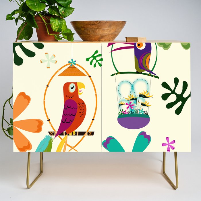 Vintage Modern Tiki Birds Credenza Gallery Image 1