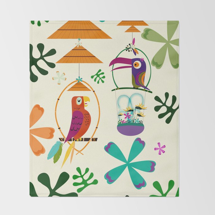 Vintage Modern Tiki Birds Throw Blanket Gallery Image 2