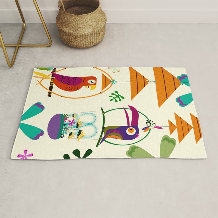 Vintage Modern Tiki Birds Rug Gallery Image 1