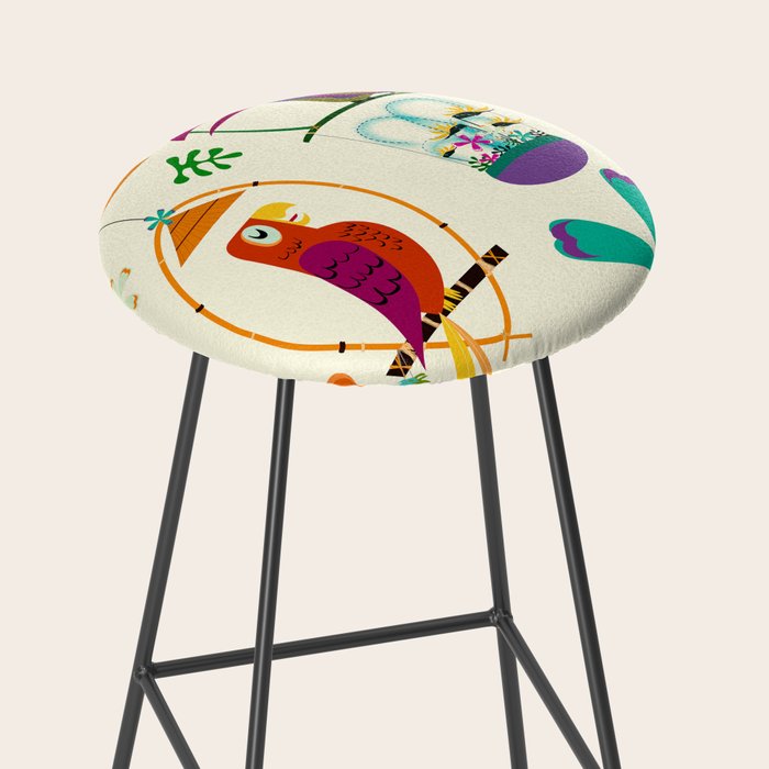 Vintage Modern Tiki Birds Stool Gallery Image 2
