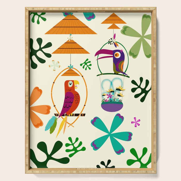 Vintage Modern Tiki Birds Serving Tray Gallery Image 1
