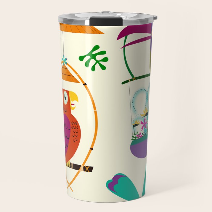 Vintage Modern Tiki Birds Travel Mug Gallery Image 1