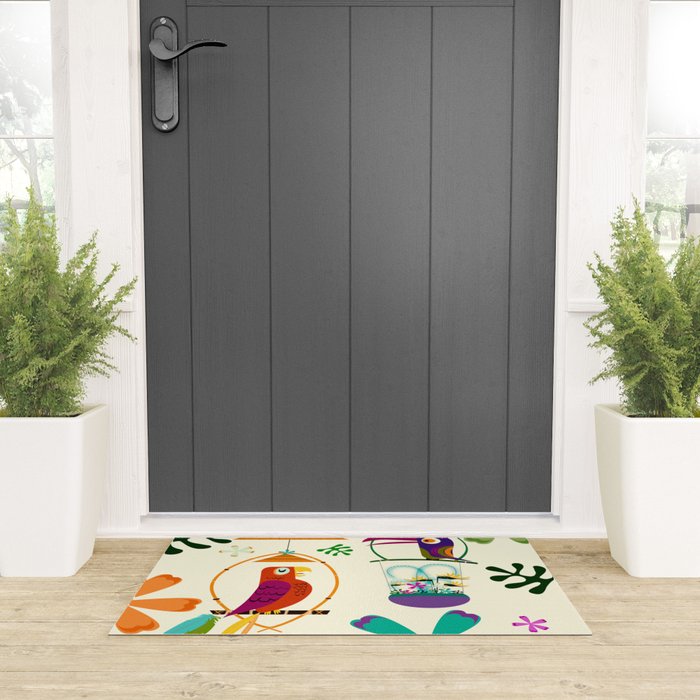 Vintage Modern Tiki Birds Welcome Mat Gallery Image 3