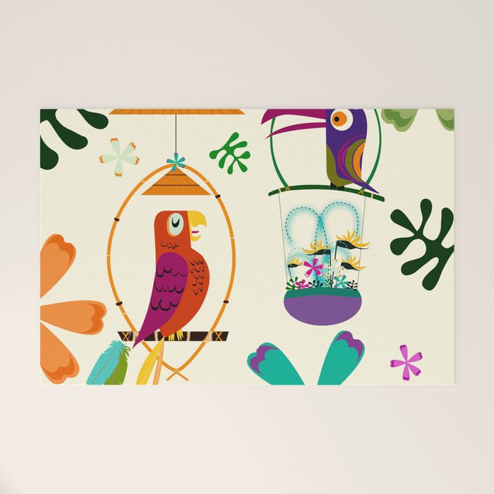 Vintage Modern Tiki Birds Welcome Mat Gallery Image 1