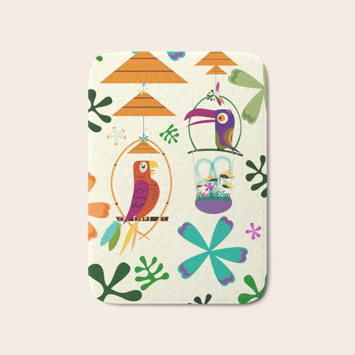 Vintage Modern Tiki Birds Bath Mat Gallery Image 1