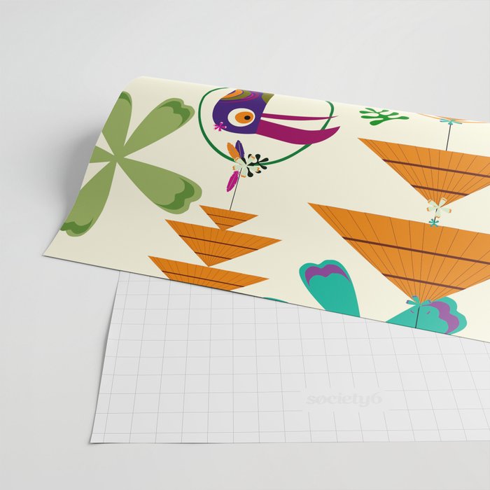 Vintage Modern Tiki Birds Wrapping Paper Gallery Image 2