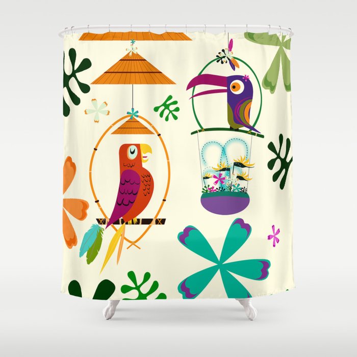Vintage Modern Tiki Birds Shower Curtain Gallery Image 1