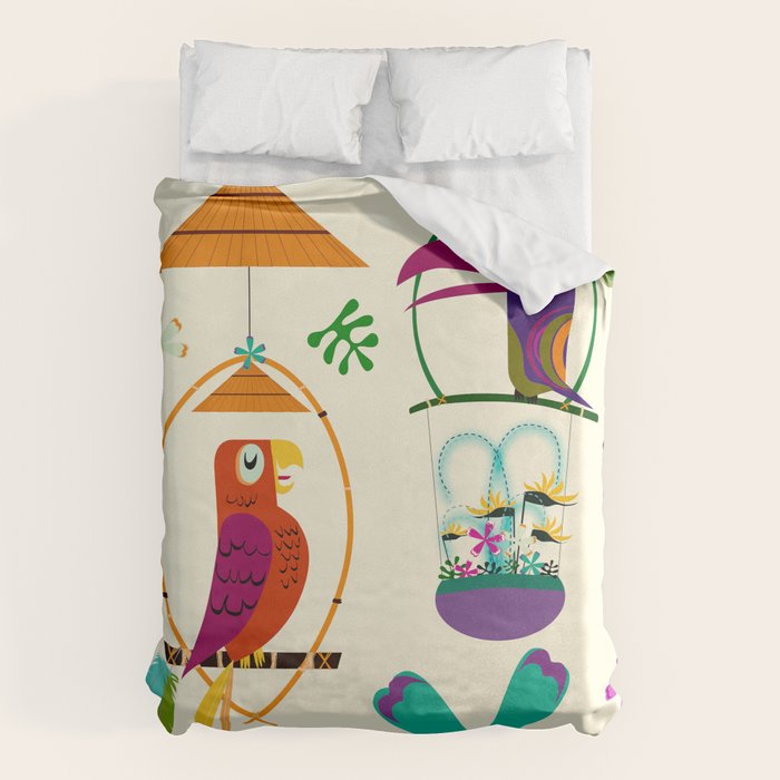 Vintage Modern Tiki Birds Duvet Cover