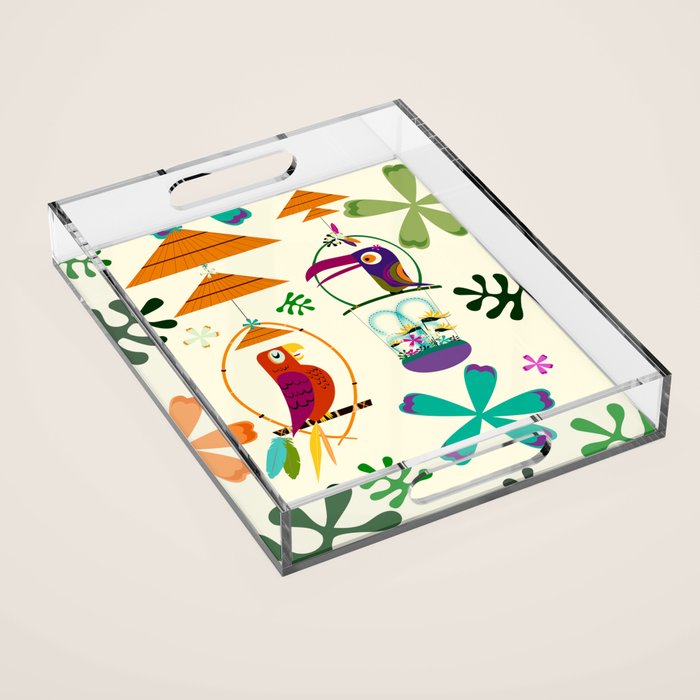 Vintage Modern Tiki Birds Acrylic Tray Gallery Image 1