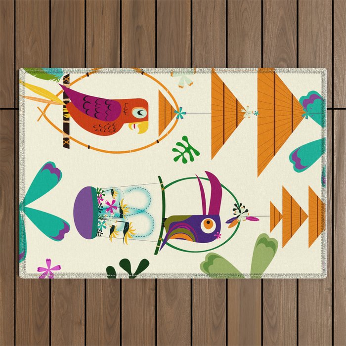 Vintage Modern Tiki Birds Outdoor Rug Gallery Image 1