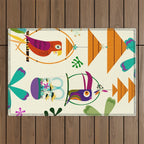 Vintage Modern Tiki Birds Outdoor Rug Gallery Image 1