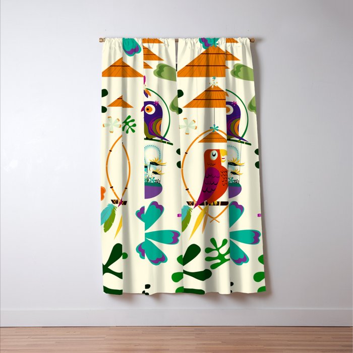 Vintage Modern Tiki Birds Window Curtain Gallery Image 3